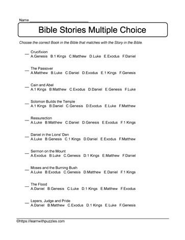 Multiple Choice Bible Stories